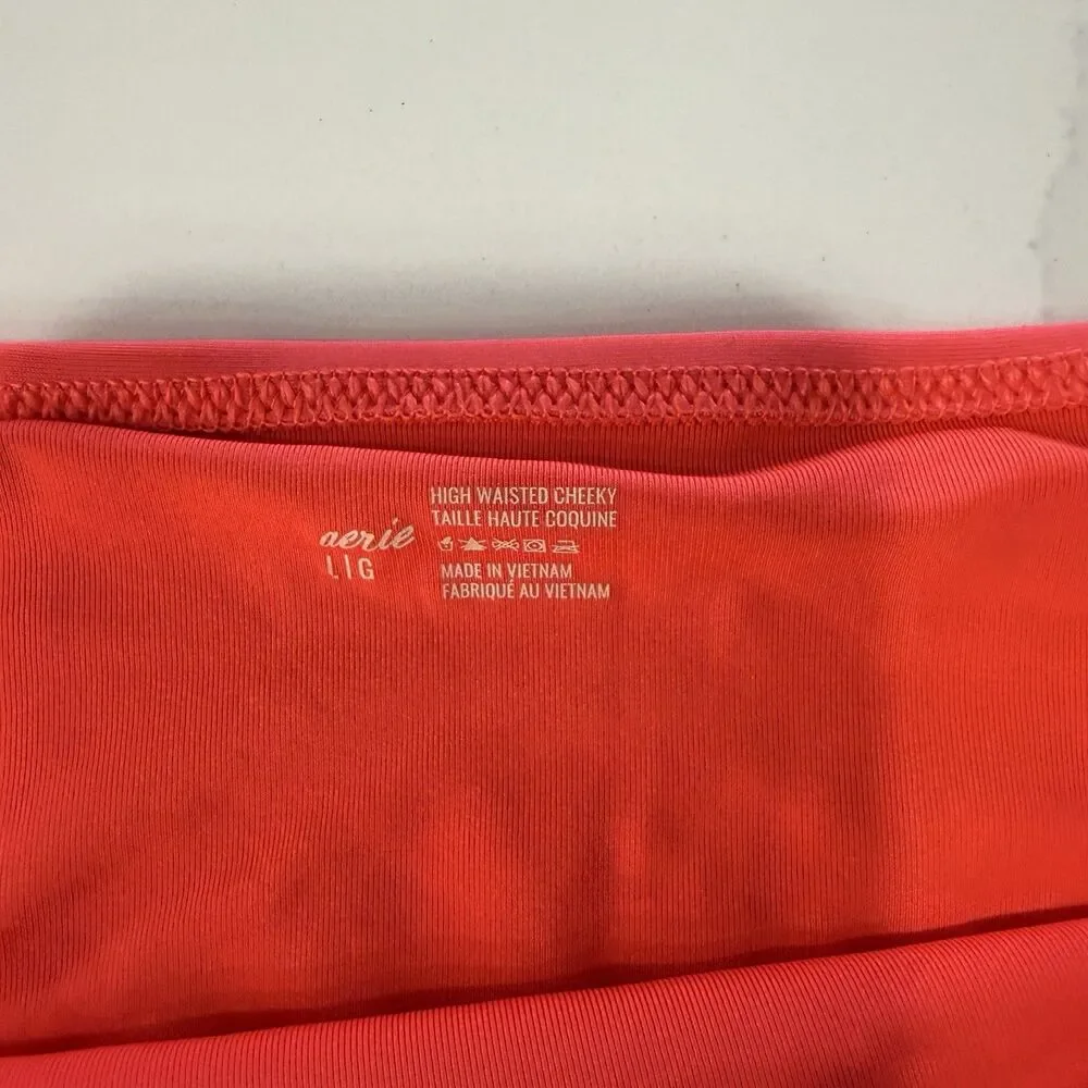 Aerie Women’s High Waisted Cheeky Swim Bikini Bottoms Red Large